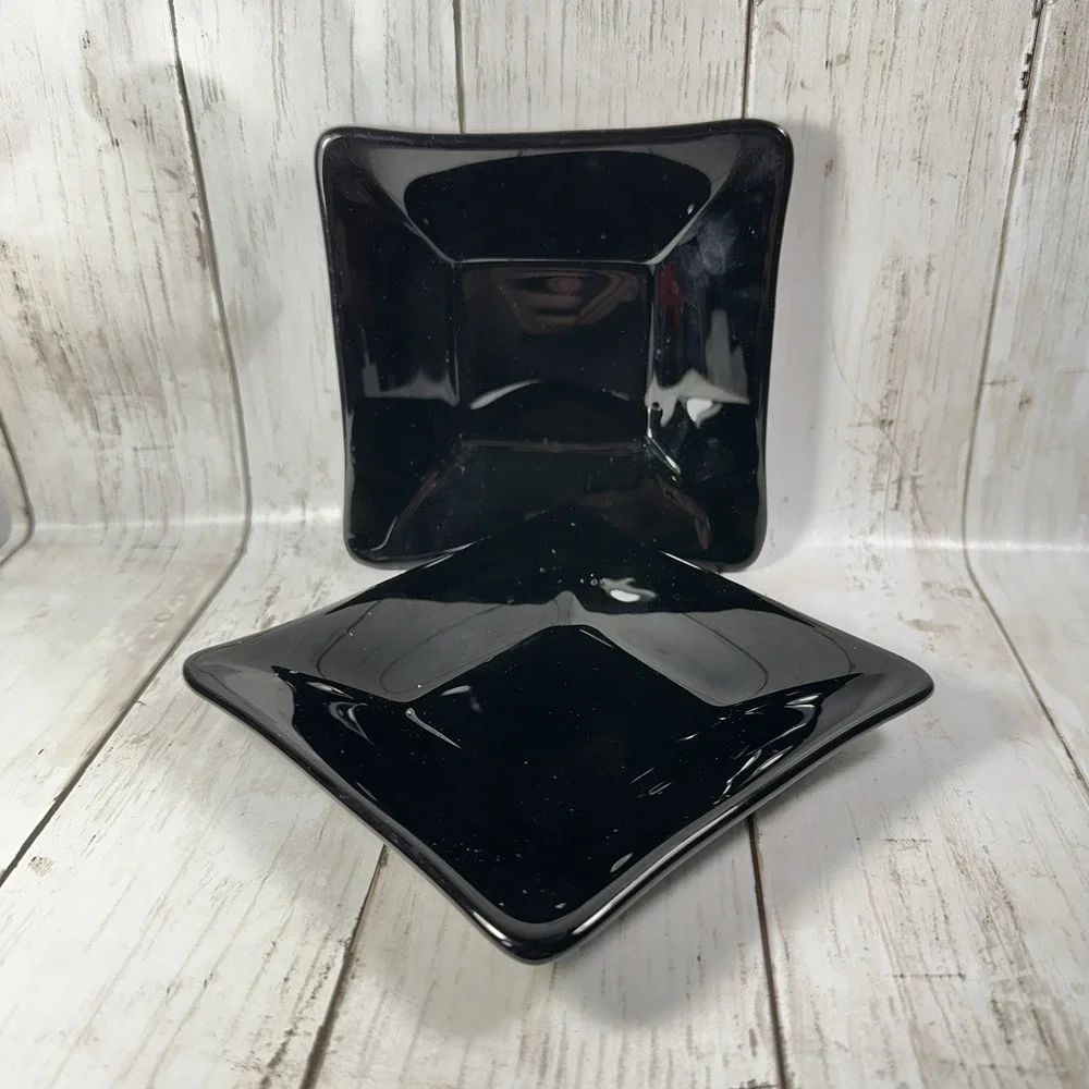 Crate & Barrel Abby Appetizer Dish Plates Black‎ Weave Effect Underside 5 1/2